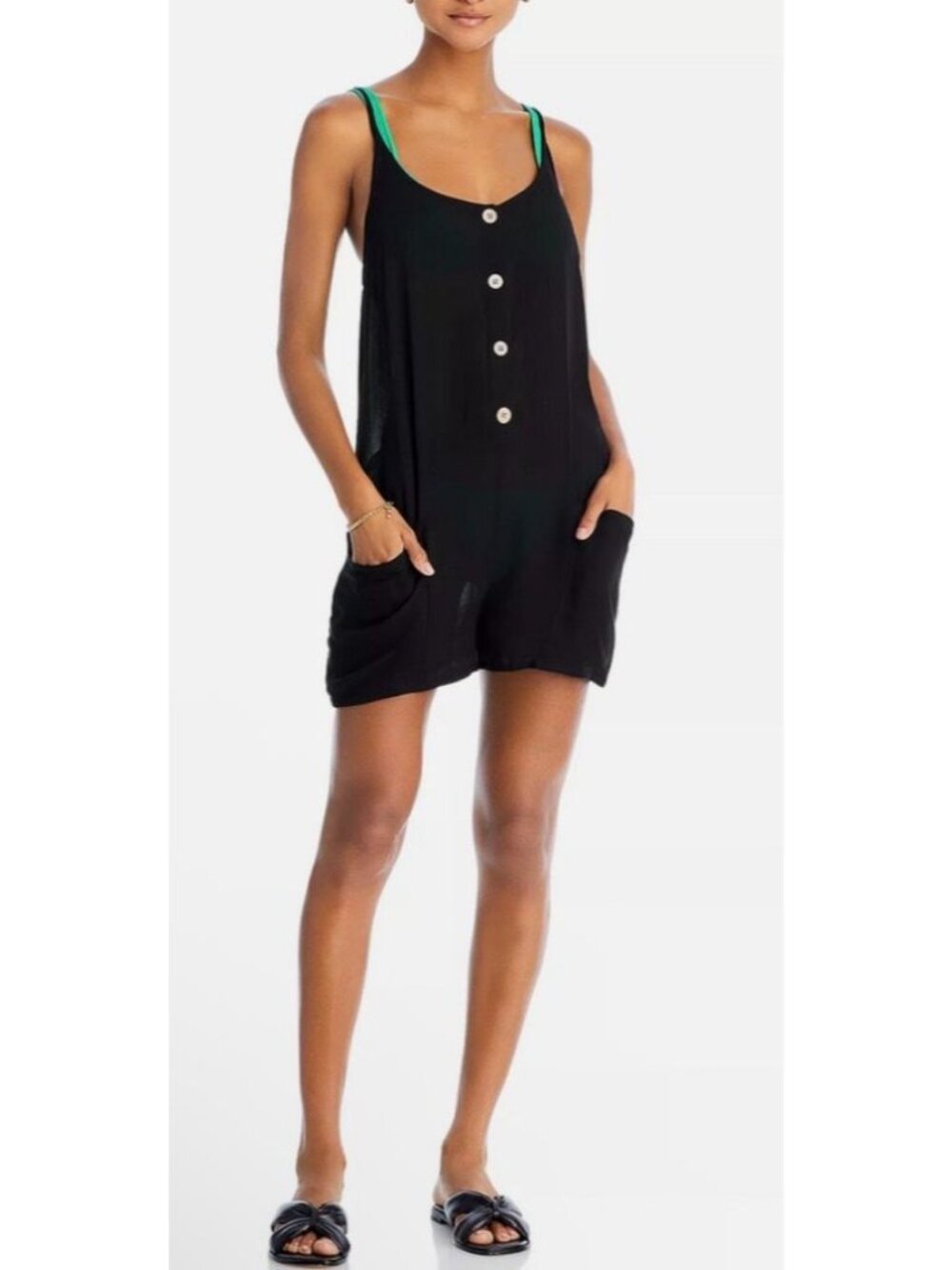 NWT Aqua Swimwear Romper Black Coverup Size M $88 [jb]